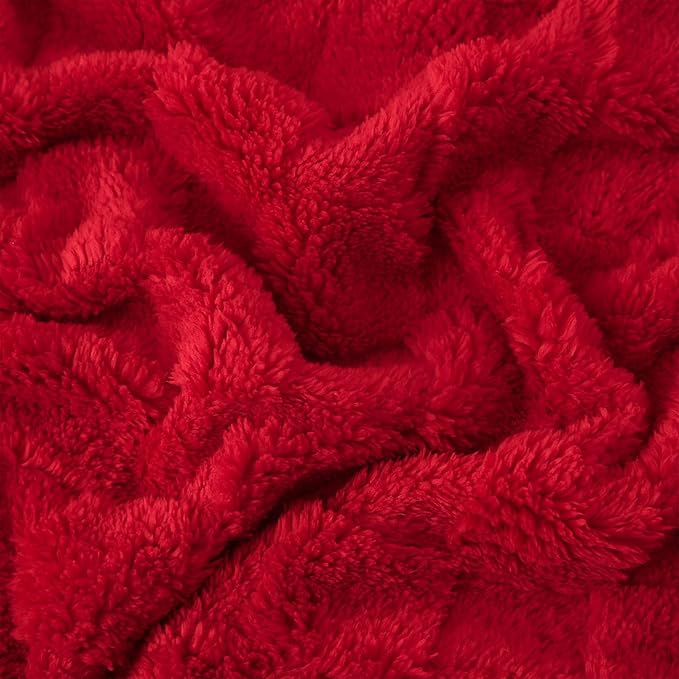Red Fleece Throw Blanket 60”×80” for Couch Sofa Bed,Super Soft Cozy Plush Microfiber Flannel Blanket with 3D Checkered Design Lightweight for Adults,Woman,Girls