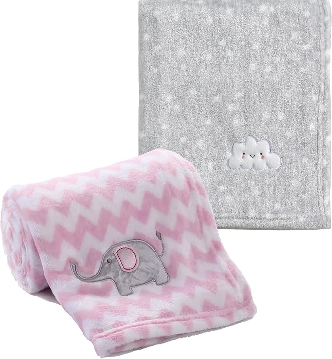 CREVENT 2Pcs 30''X40'' Cute Cozy Fluffy Warm Baby Blankets for Infants Toddlers' Bedding Crib Cot Stroller - Grey Cloud + Elephant