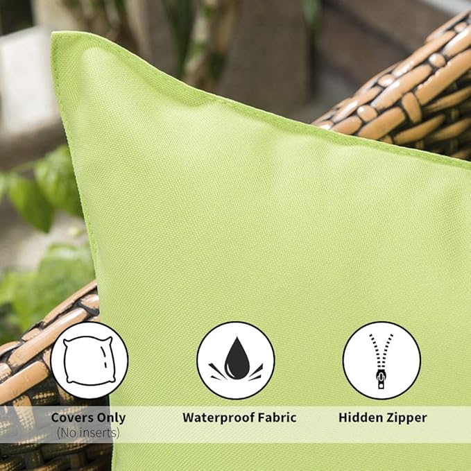 MIULEE Pack of 2 Decorative Outdoor Waterproof Pillow Covers Square Garden Cushion Sham Throw Pillowcase Summer Shell for Patio Tent Couch 18x18 Inch Pale Green