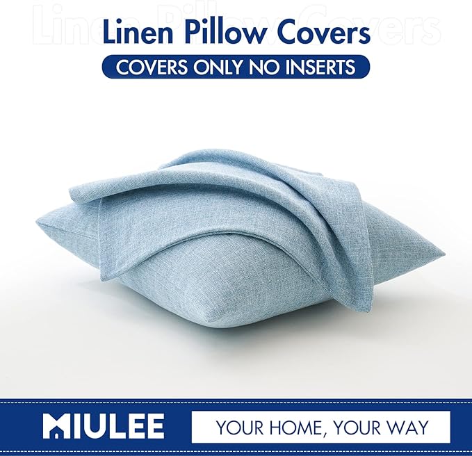 MIULEE 24x24 Inch Pack of 2 Decorative Linen Burlap Textured Euro Pillow Covers Farmhouse Boho Accent Pillowcases Spring Coastal Home Decor for Couch Sofa Bedroom Living Room Light Blue