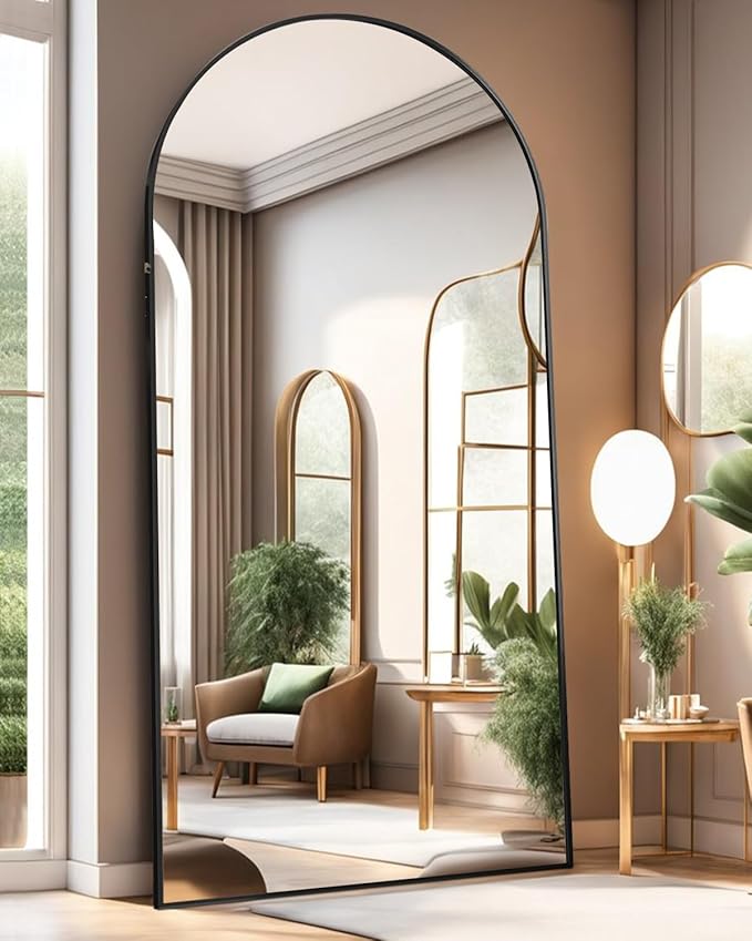 Full Length Mirror with Stand, 47"x91" Floor Mirror Freestanding, Arched Mirror, Oversize (Black)