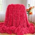 Plush Super Soft Blanket Bedding Sofa Cover Furry Fuzzy Fur Warm Throw Qulit Cozy Couch Blanket for Winter (63"x79", Pure Red)