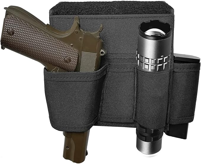 Bedside Pistol Holster, Tactical Bed Side Gun Holster, Under Mattress Handgun Holster with Flashlight Loop Holder