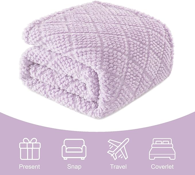 Whale Flotilla Fuzzy Fleece Throw Blanket for Couch, Bed, Soft Fluffy Jacquard Waffle Blankets for All Season, Lightweight and Warm, 50x60 Inch, Lilac