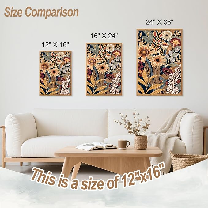 CHDITB Vintage Flowers Framed Canvas Wall Art Set Of 3, Rustic Bohemian Nature Wall Decor, Floral Botanical Prints, Farmhouse Wildflower Wall Painting For Living Room Dining Room Boho Decor 12X16 Inch