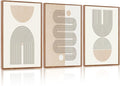 CHDITB Mid-Century Modern Framed Canvas Wall Art Set Of 3, Neutral Art Boho Wall Decor, Beige Geometric Wall Painting, Abstract Minimalist Art Prints For Living Room, Bedroom (12X16 Inch)
