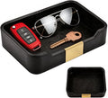 Black Leather Valet Tray - Multi-Use Nightstand Tray, Decorative Tray for Jewelry, Perfume, and Accessories Storage (Black)