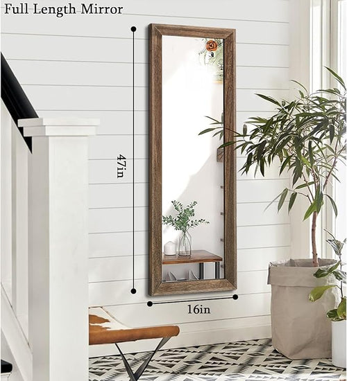 AAZZKANG Hanging Mirror Full Length Retro Large Wooden Framed Full Body Mirrors 47"x16" for Bedroom Living Room Bathroom Wall Mounted Vertically or Horizontally