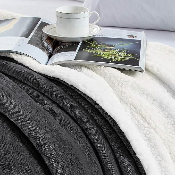 MOONLIGHT20015 Black Sherpa Fleece Throw Blanket Twin Size for Bed - Wholesale Bulk Pack of 12 Sherpa Blankets - Soft Fluffy Throw Blankets for Hotels, Guest Bedroom, 60x80 Inches