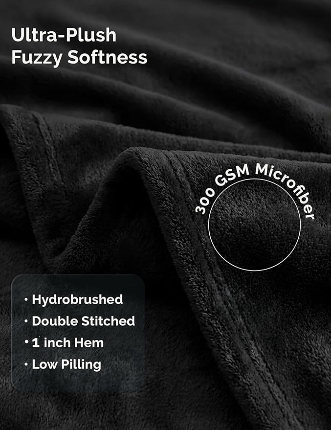 Casa Platino Fleece Blanket Queen Size – 300 GSM Black Fleece Throw for Bed or Couch – Soft Cozy Warm Holiday Winter Blanket for Bed, Fuzzy Plush Elegant Gifts for Men & Women - 90x90 Inch