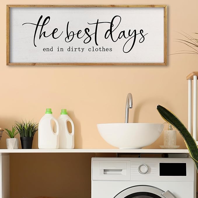 comurdyo Humorous Laundry Room Sign Wall Decor Inspirational Quote 32×12 Inch Motivational Quote for Washroom Rustic Farmhouse Large Funny Wall Hanging Art (Wood)