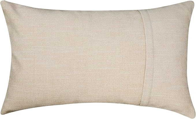 BOYSUM Set of 2 Leather Throw Pillow Covers Lumbar Cotton Linen Decor Patchwork Pillow Cover Faux Leather Pillows Cover for Couch Sofa Living Room Bedroom,Beige 12"x20"