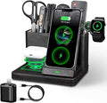 Desk Organizer with Phone Charger,Nightstand Desktop Organizer,Office Supplies Desk Accessories,Pen Holder Remote Control Holder,Black Leather Organizer With Charging Station (black)