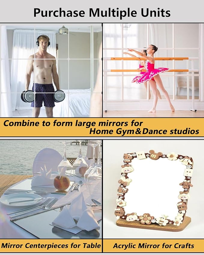Unbreakable Mirror Tiles, 8PCS 14”x14” Peel And Stick on Mirror for Wall Mirrors Decorative, Toddlers for Kids Bedroom, Plastic Gym Frameless Door Small Adhesive Mirrors for Classroom Decor Stickers