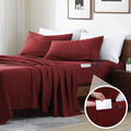 Swift Home Smart Sheets, Ultra Soft Brushed Microfiber 3-Piece Sheet Set, Fitted Bed Sheet with Side Storage Pockets – Burgundy, Twin