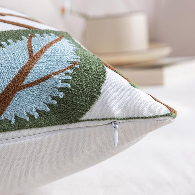 YIcabinet Pack of 2 Throw Pillow Covers,Flower and Bird Pattern Embroidered Pillow Case Soft Decorative Pillowcases for Home Sofa Couch 18x18 Inch