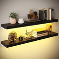 BAMEOS LED Floating Shelves for Wall, 35" W Black Wall Mounted Wooden Shelves with Invisible Brackets, Set of 2, Hanging Wall Shelves for Bedroom, Living Room, Kitchen, Study Decoration