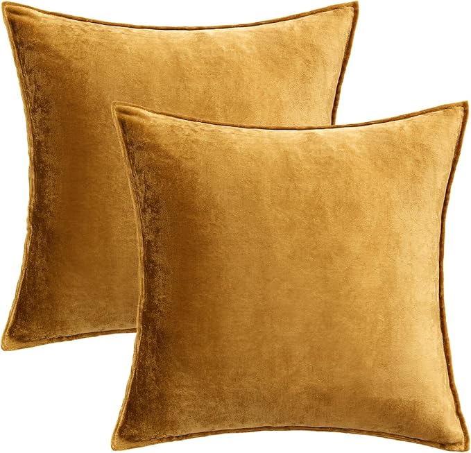 MIULEE Dark Gold Velvet Throw Pillow Covers 20x20 Soft Decorative Solid Square Cushion Cases Pack of 2 Modern Luxury Home Decor for Couch, Sofa, Bedroom