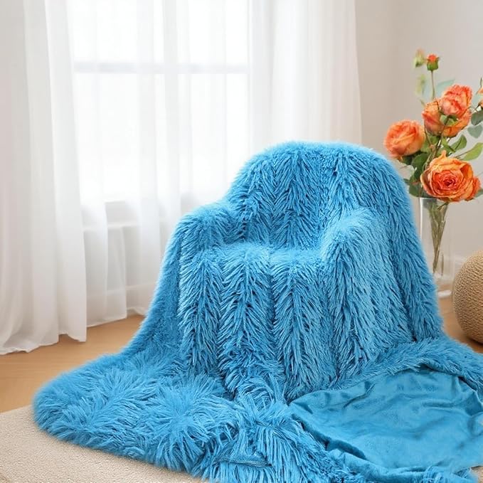 Plush Super Soft Blanket Bedding Sofa Cover Furry Fuzzy Fur Warm Throw Qulit Cozy Couch Blanket for Winter (63"x79", Sky Blue)