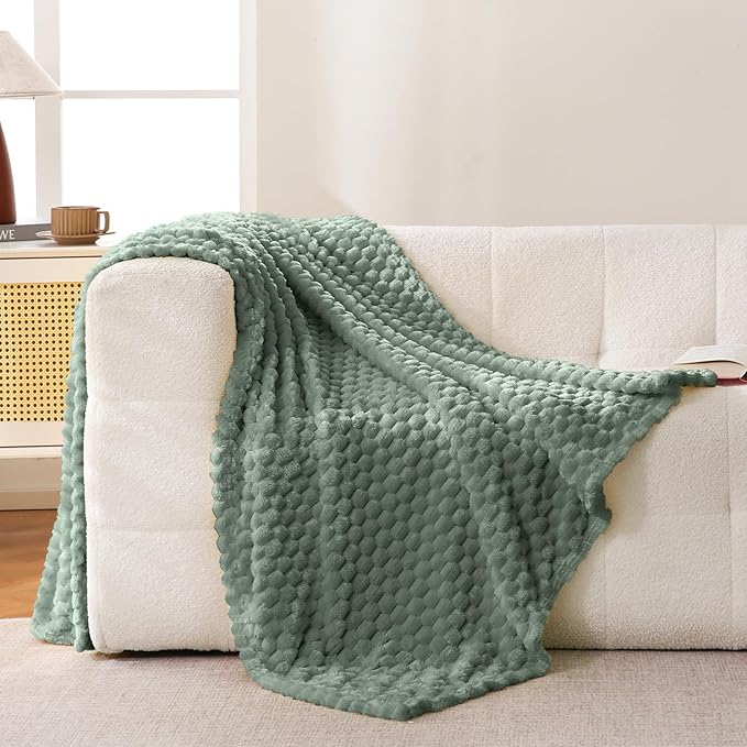 Bnuitland Sage Green Flannel Throw Twin Size Blanket (60X80 inches), 300 GSM Fleece Cozy Warm Soft Home Decor Lightweight Bed Blanket for Adults, Suitable for All Seasons.