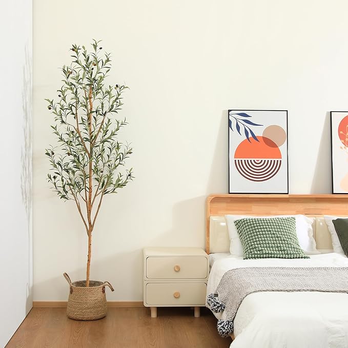 Kazeila Artificial Olive Tree 6FT Tall Faux Silk Plant for Home Office Decor Indoor Fake Potted Tree with Wood Branches and Fruits