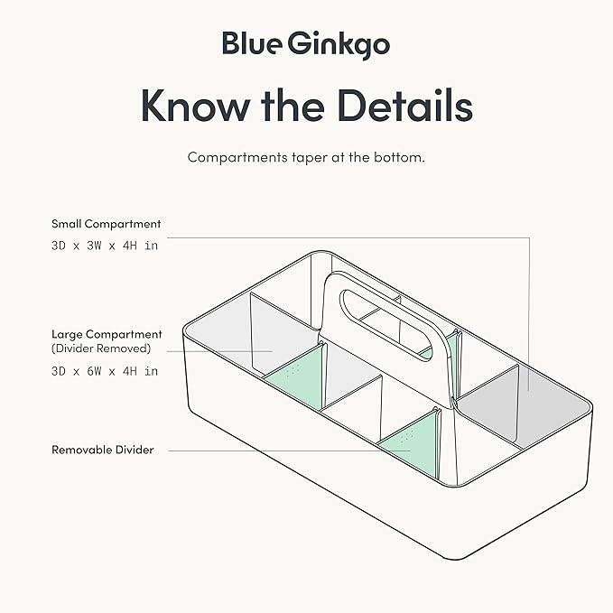BLUE GINKGO Stackable Organizer Caddy – Korean-Made Portable Tote for Bathroom, Office, Crafts, or School Supplies (Long Rectangle, Blue)