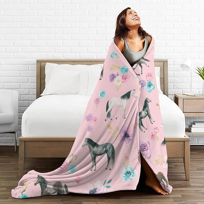 Western Horse Throw Blanket - Soft Plush Fleece Farm Animal Blankets- Cozy Horse Stuff Gifts for Women Girls Kids 50"X60"
