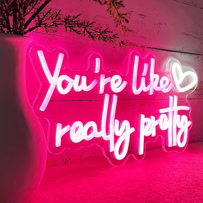 You're Like Really Pretty Neon Sign Your Like Really Pretty Neon Light with Heart Wall Decor for Teen Girls Bedroom, 16x8 Inch Preppy Pink LED Signs for Women Room Decor - 100,000H Lifespan