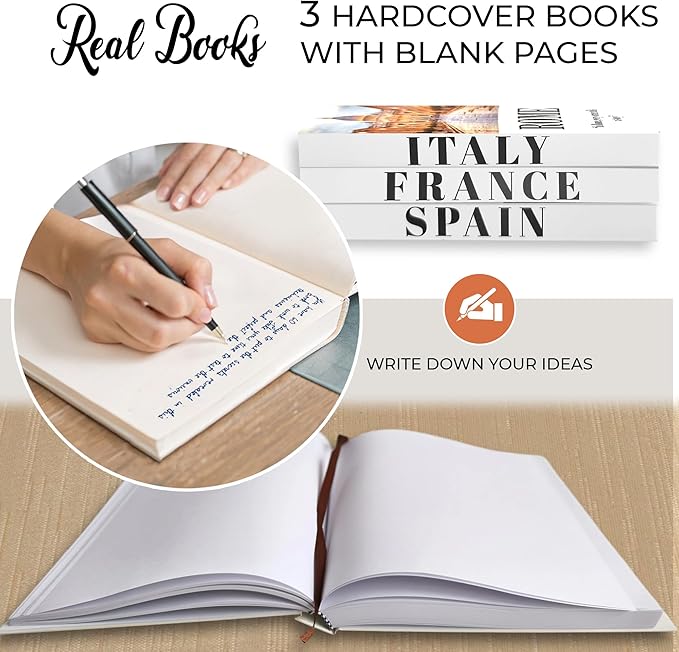 SIMPLIFY ASTHETIC - European Cities Decorative Books Set with 2 Busts Greek Methology and 3 Sets White Hardcover Coffee Table Books with Blank Pages, Home Decor Livingroom
