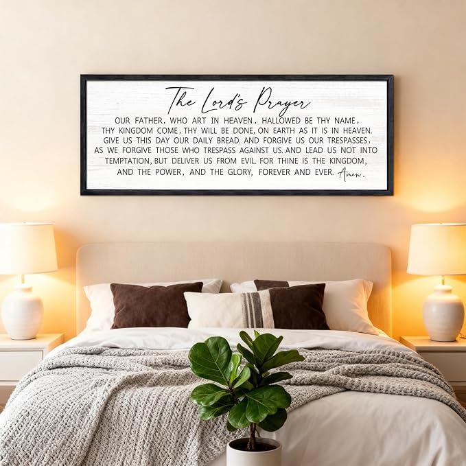 Our Father Prayer Bible Verse Framed Wall Art, 40''×15'' Black Horizontal Religious Christian Lords Prayer Sign for God Jesus Christ Prayer, Rustic Holy Inspirational Catholic Scripture Decor