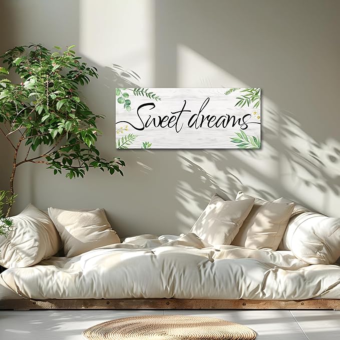 KREATIVE ARTS Large Sweet Dreams Wall Art - 20"x48" Canvas Quote Poster for Master Bedroom Above Bed - Inspirational Nature Plant Wood Decor - Framed Wall Art for Couple's Bedroom and Bathroom