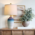 24.5" Vintage Ceramic Table Lamp with 5FT Cord - Single Farmhouse Rustic Bedside Lamp with Natural Textured Finish, Nightstand Lamps for Living Room, Bedroom, End Table, Office White and Blue