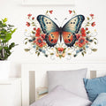TUOKING Butterfly Red Flowers Wall Stickers Removable Wall Murals Peel and Stick Wall Art Decal Home Decor for Kitchen,Bedroom,Living Room(fun-e34)