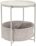 Amazon Basics Round Storage End Table, Nightstand with Cloth Basket, Bedside Table, White/Heather Gray, 17.7" L x 17.7" W x 18.9" H