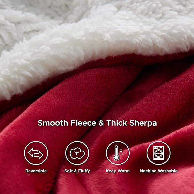 Bedsure GentleSoft Sherpa Fleece Throw Blanket for Couch, Non-Heated, Thick and Warm Throw for Girls and Women, Soft Fuzzy Plush Blanket for Winter, Red, 50x60 Inches