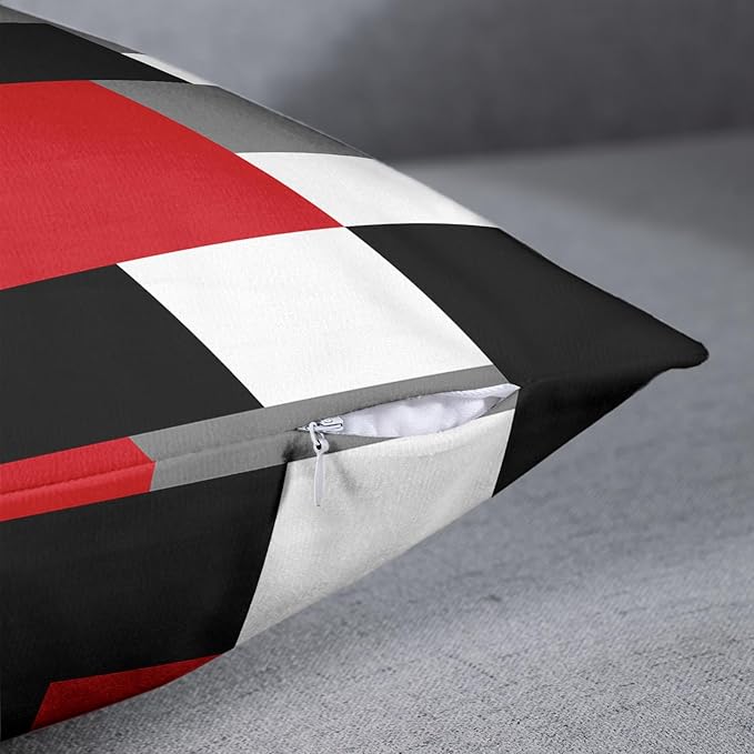 Emvency Set of 2 Red Black and Grey Throw Pillow Covers Geometric Modern Abstract Painting Decorative Pillow Cases Home Decor Standard Square 20x20 Inches Pillowcases