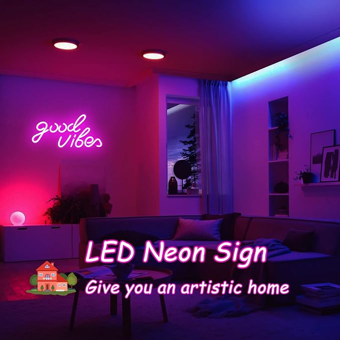 Good Vibes Neon Sign Pink Good Vibes Neon Lights USB Operated Aesthetic LED Signs for Bedroom Wall Decor Birthday Party Wedding Salon Bar Home Girl Cave
