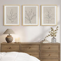Framed Botanical Line Bedroom Wall Art, 3 Piece Neutral Leaf Print for Room Wall Decor, Minimalist Beige Plant Artwork for Walls, Botanical Picture for Living Room Guest Room Hallway Decor, 12x16 Inch