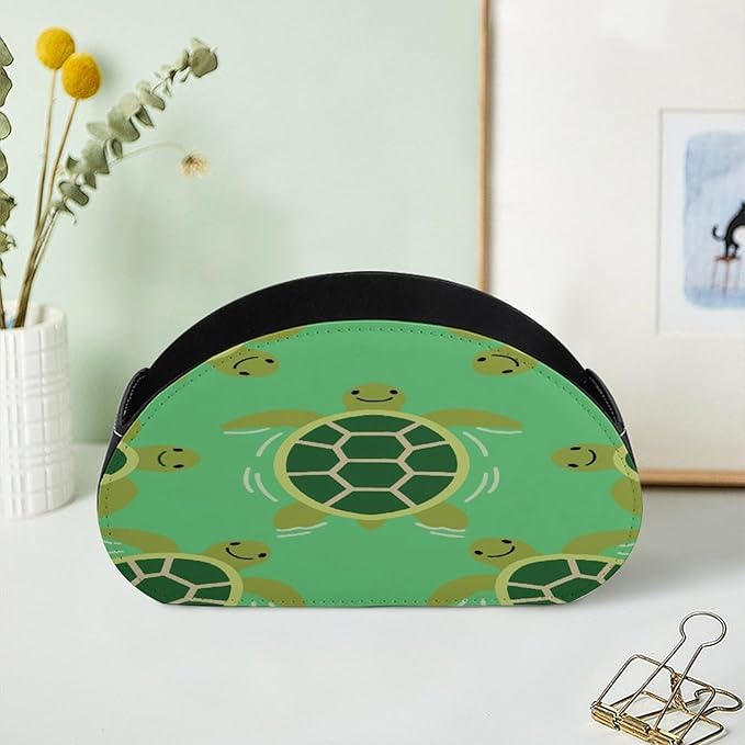Green Turtles Remote Control Holder Organizer Box with 5 Compartment PU Leather Bedside Storage Caddy Remote Organizer for Controller Media Player Pen/Pencil Storage