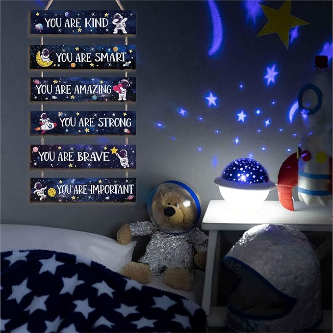 6 Pcs Space Astronaut Inspirational Quotes Kids Room Decor, Outer Space Posters Motivational Hanging Plaque Sign for Boys Kids Playroom Classroom Teens Children Bedroom Princess Toddler