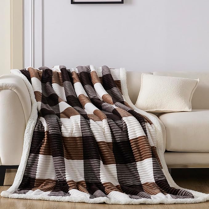Sherpa Fleece Throw Blanket for Couch, Fluffy Plush Warm Fuzzy Blanket for Women and Men, Cozy Thick Soft Twin Blanket for Bed, Dark Brown, 80x90 Inches