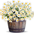 12 Bundles Artificial Daisy Flowers for Outdoors Summer Decor, UV Resistant Fake Flowers Faux Plastic Greenery Shrub Plants for Outside Home Gardens Porch Planter Indoor Spring Cemetery Décor(White)