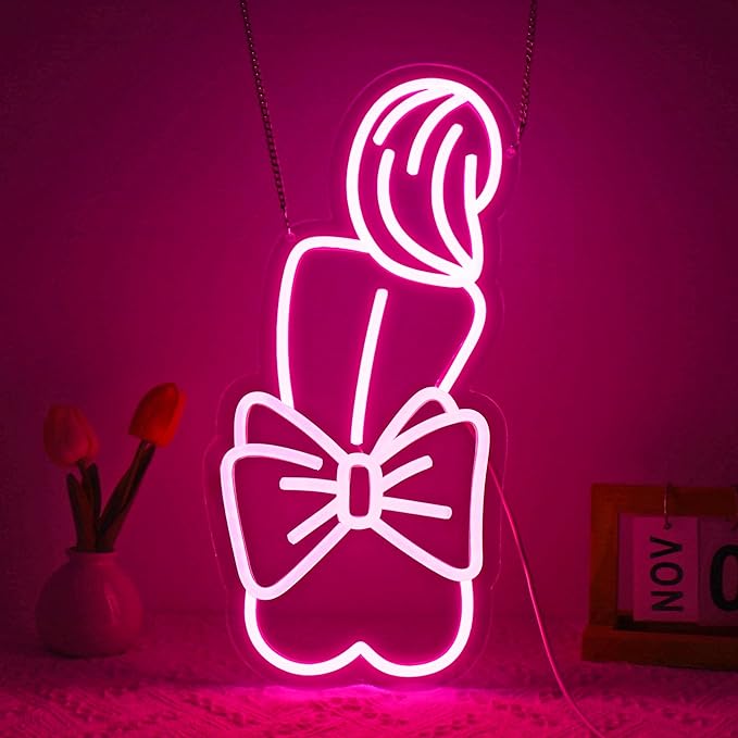 Bow Lady Neon Sign, Neon Signs for Wall Decor Neon Pink LED Signs Room Neon Light Up Signs Home Decor for Bedroom Club Party Bar Shop USB Operated