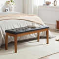 Ottoman Bench Upholstered Padded Seat with Solid Wood Legs and Button-Tufted, Faux Leather Black
