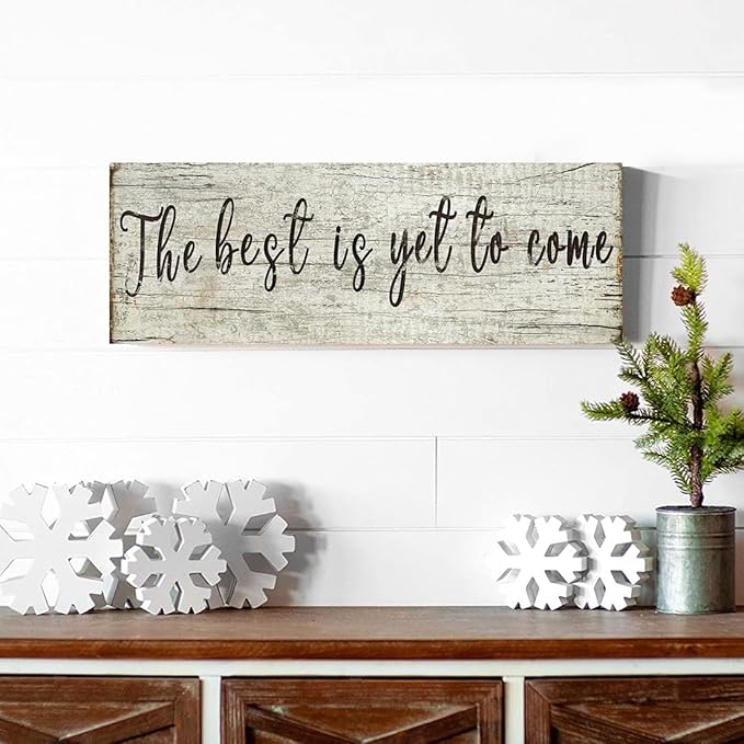 Inspirational Wall Art Decor - The Best is Yet to Come Sign - Office Motto Canvas Print Vintage Rustic Picture Motivational Wooden Photo for Bedroom Living Room Home Office Decor, 12x36 Inch