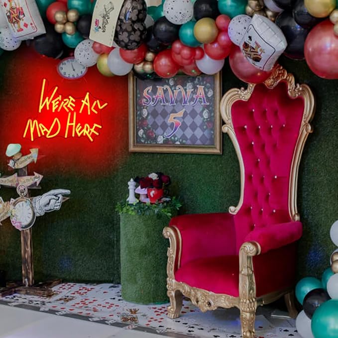 We're All Mad Here Neon Signs/ 14 * 12 Inch/Alice In Wonderland Party Decor, Mad Hatter Tea Party Neon Lights with Diimer Switch for Bedroom Bar Home Dorm Birthday Gifts