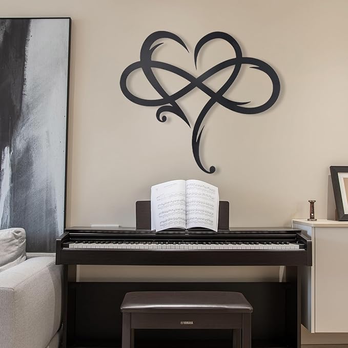 OYEFLY Infinity Heart Metal Wall Decor,Infinity Heart Wall Decor for Room Living,Wedding Decor (Black, style1 23.6 x 20.6in)
