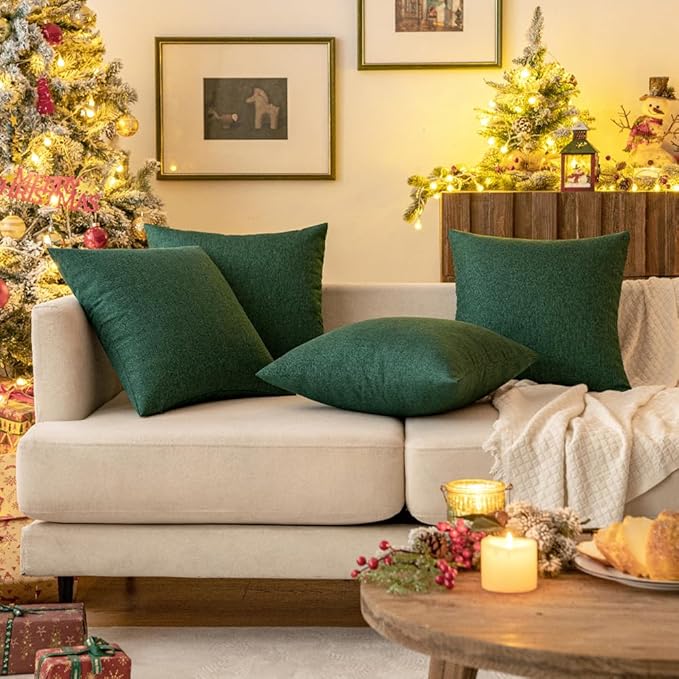 MIULEE Pack of 2 Decorative Outdoor Solid Waterproof Throw Pillow Covers Faux Linen Garden Farmhouse Cushion Cases for Patio Tent Balcony Couch Sofa 20x12 Inch Emerald Green