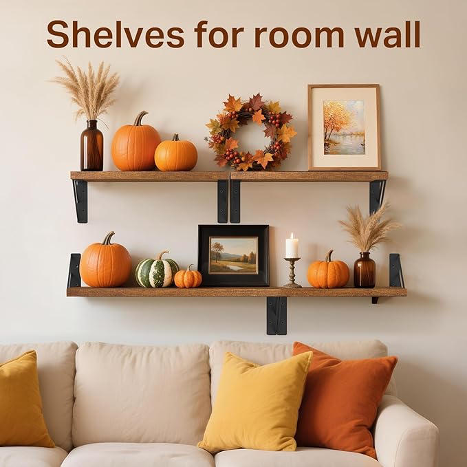 BAYKA Floating Shelves for Wall, Book Shelf for Bedroom, Wall Decor Shelves for Living Room Kitchen, Wood Floating Shelf for Home Decor, Corner Shelf for Bathroom, Office(Dark Brown,Set of 3)