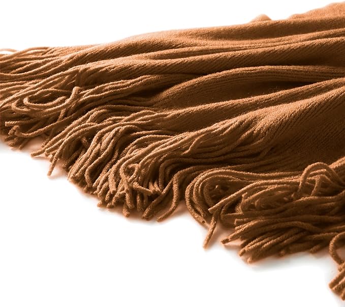 Homiest Decorative Knitted Throw Blanket with Fringe, Lightweight Acrylic Knit Blanket, Soft & Cozy Tassel Throw for Couch Sofa Bed (Camel Brown, 50 x 60 Inch)